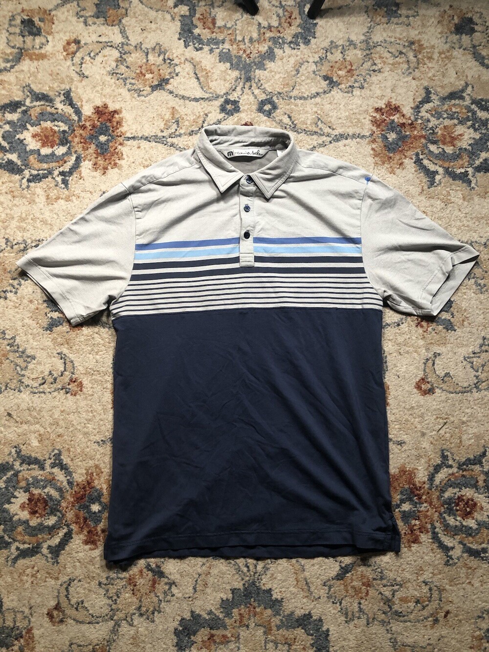 Travis Mathew Polo Shirt Mens M Blue Stretch Active Casual Golf Tennis Preppy